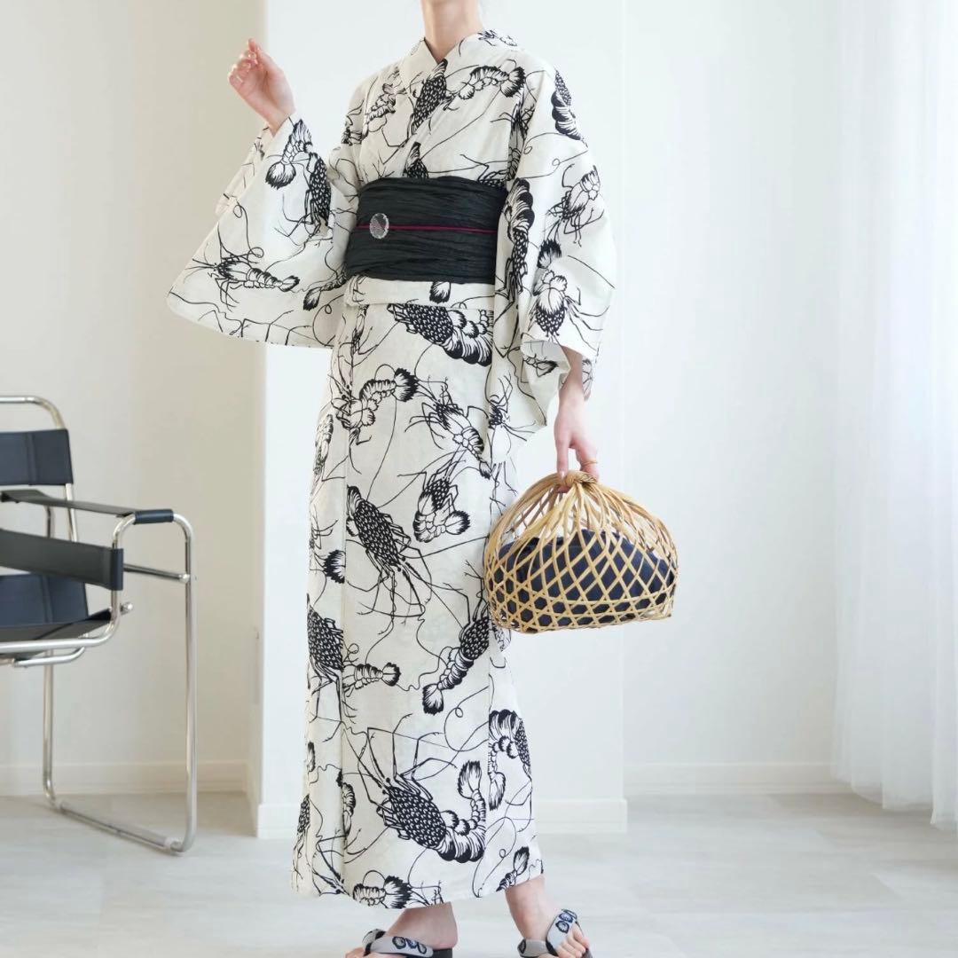 伊勢海老　浴衣　レトロ　黒　ニコアンティーク