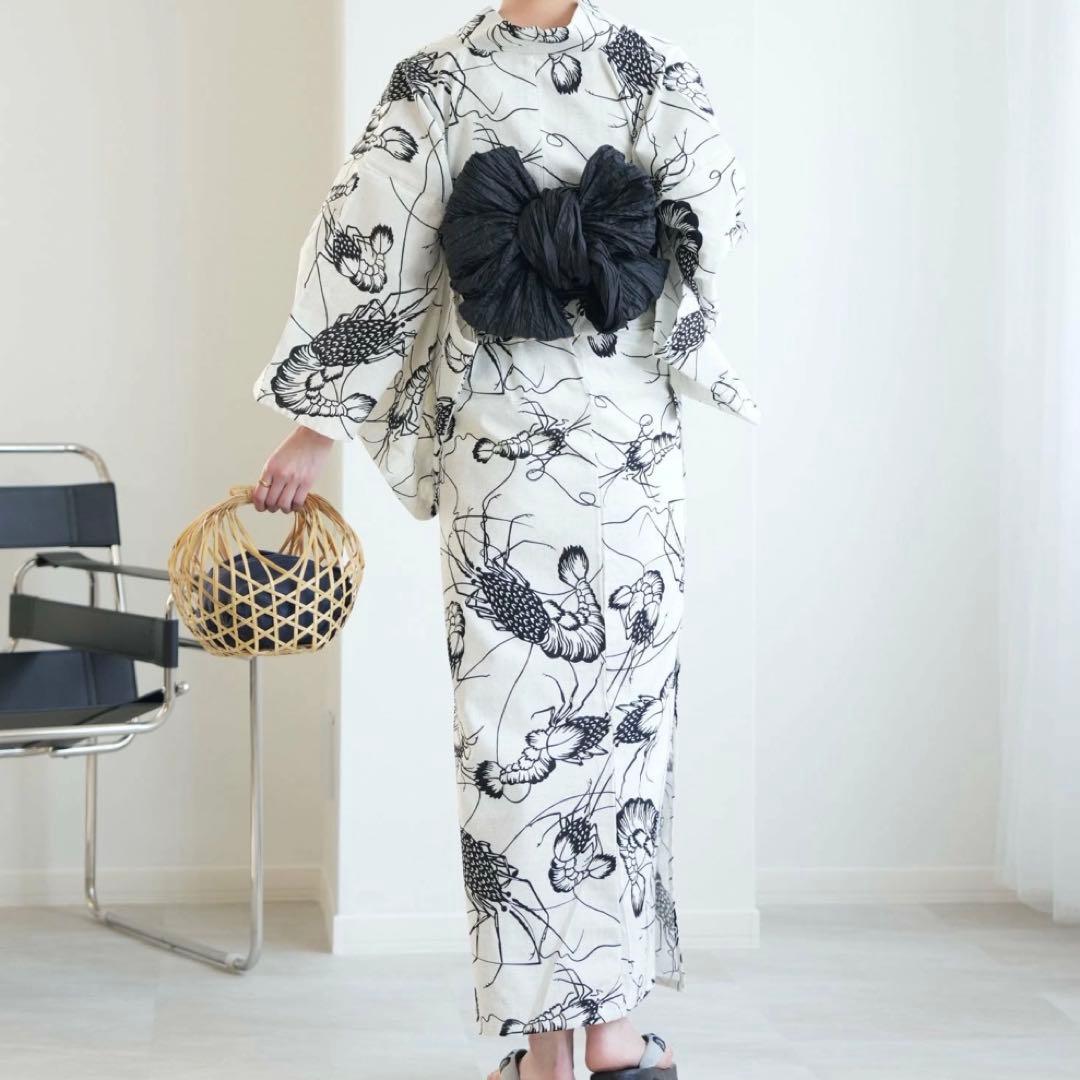 伊勢海老　浴衣　レトロ　黒　ニコアンティーク