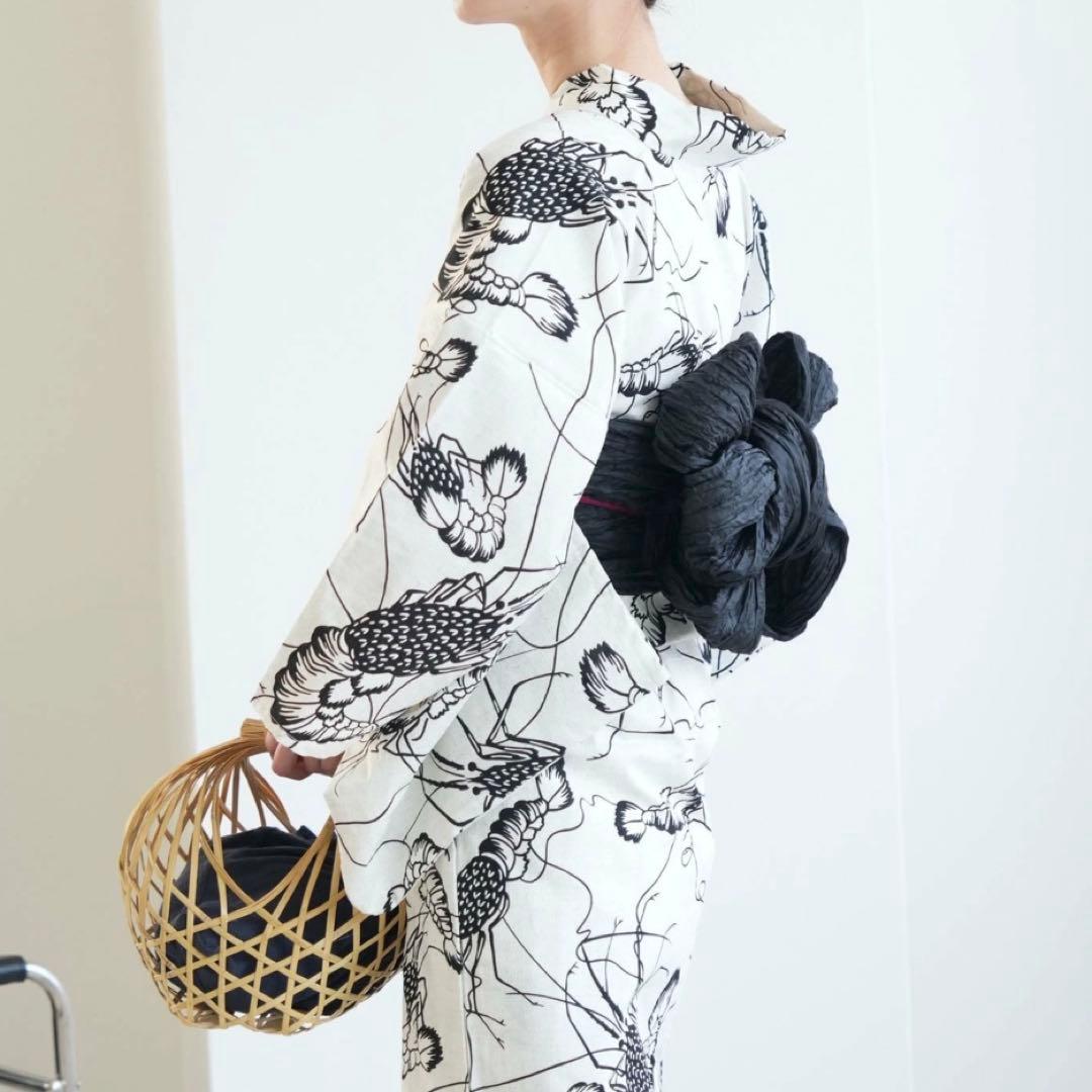 伊勢海老　浴衣　レトロ　黒　ニコアンティーク