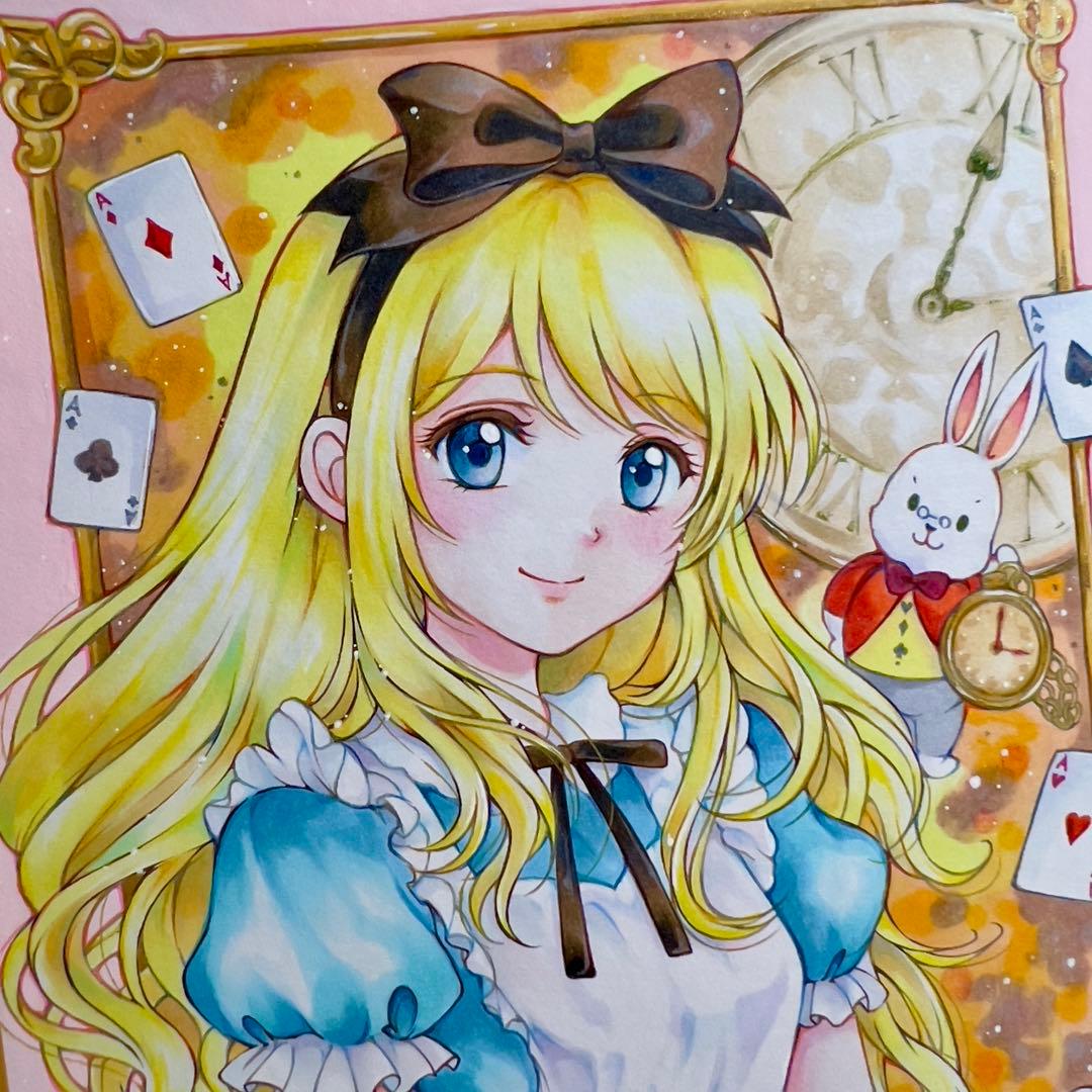 m*n様 不思議の国のアリス ＊ 金色の時間 ＊ 手描きイラスト＊オリジナルイラ