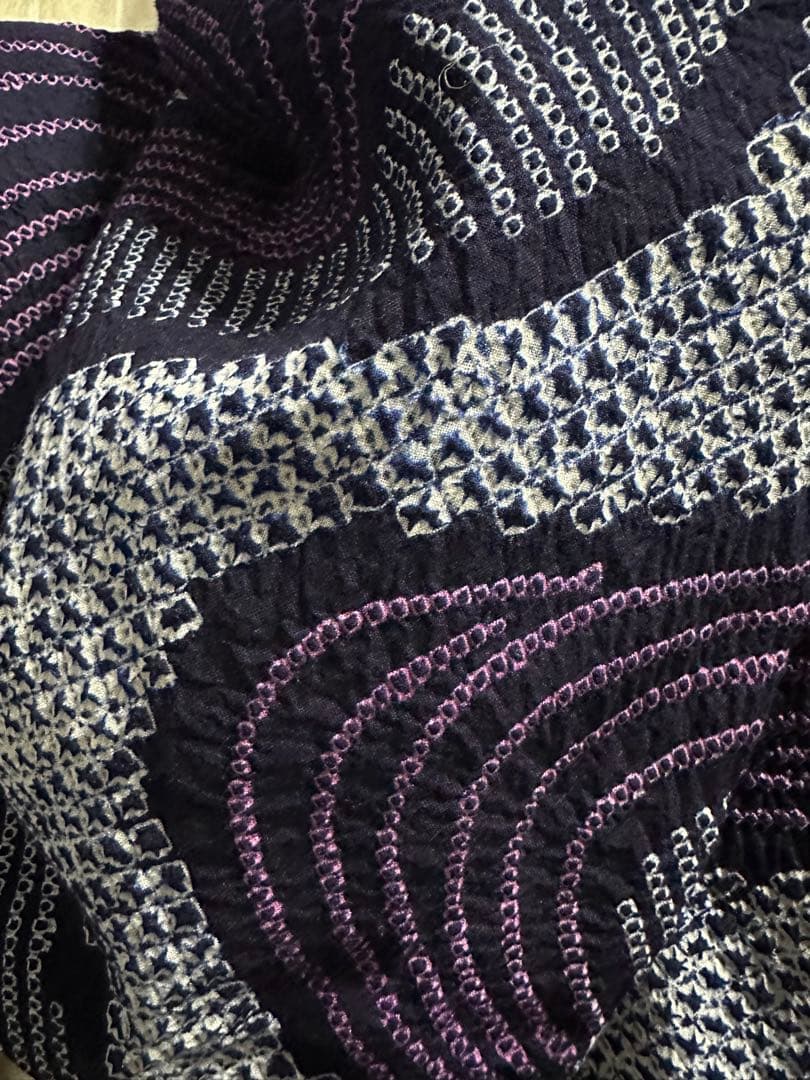 2点セット　新品美品✨身丈165裄丈67 有松鳴海絞り浴衣 藍染に紫　波紋様