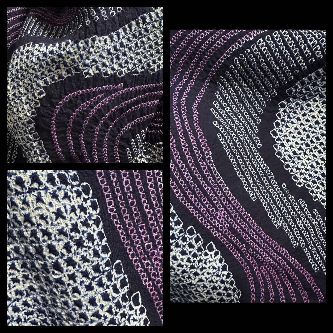 2点セット　新品美品✨身丈165裄丈67 有松鳴海絞り浴衣 藍染に紫　波紋様