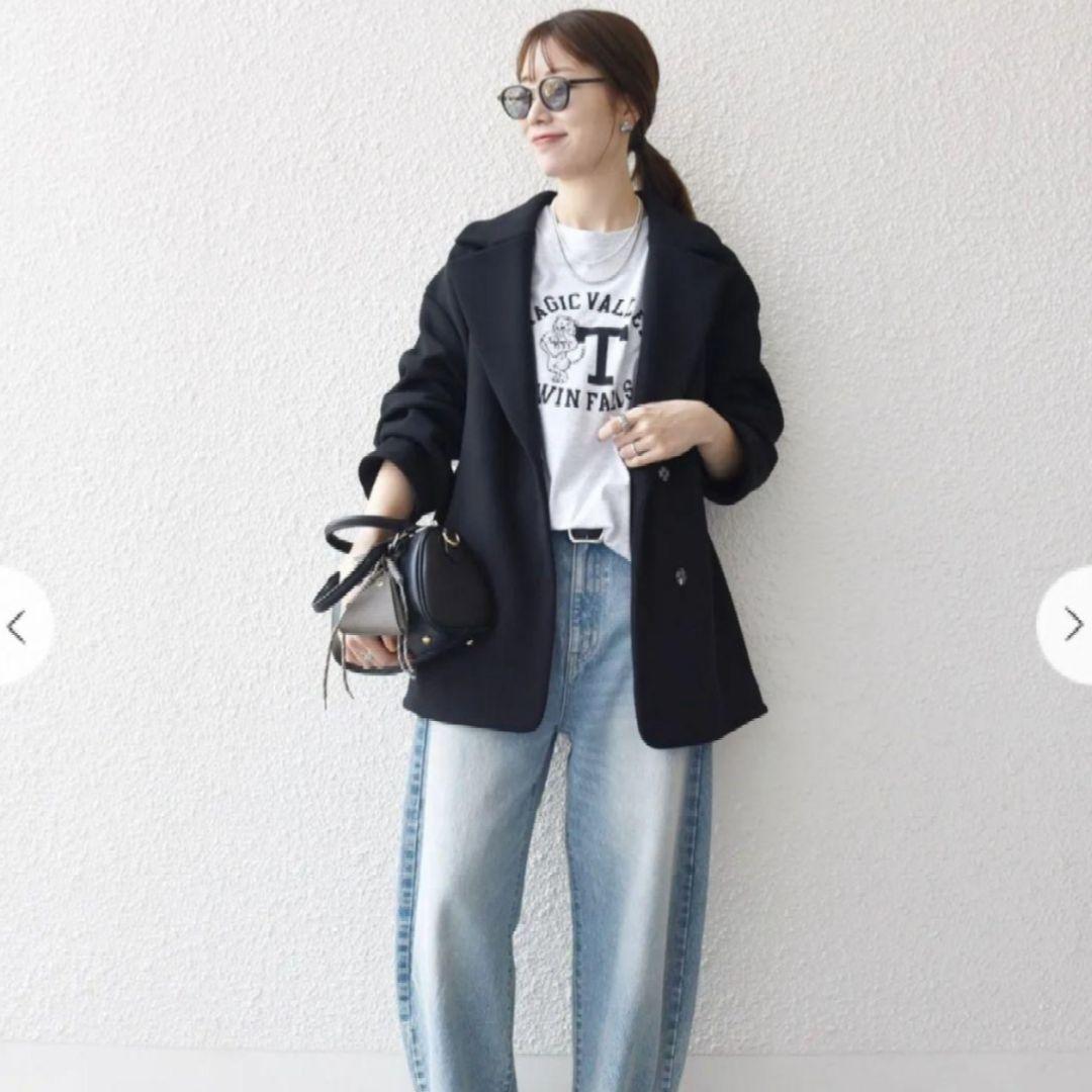 SHIPS any ダンボール コクーン テーラード ミディ コート ブラック