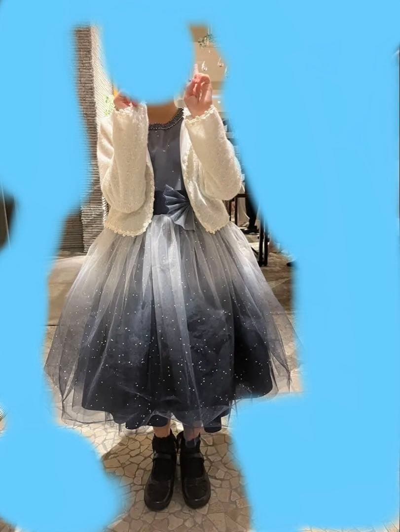 DORESSCO ドレスコ　グレイネイビーシルバースターロングドレス140