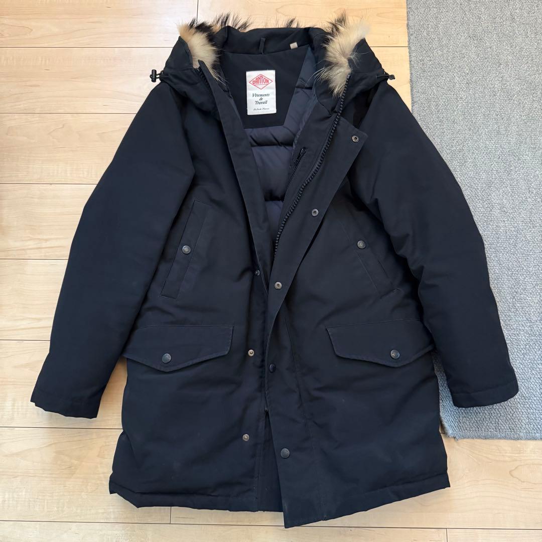 DANTON フーデッドダウンジャケット ファー付き ブラック 38