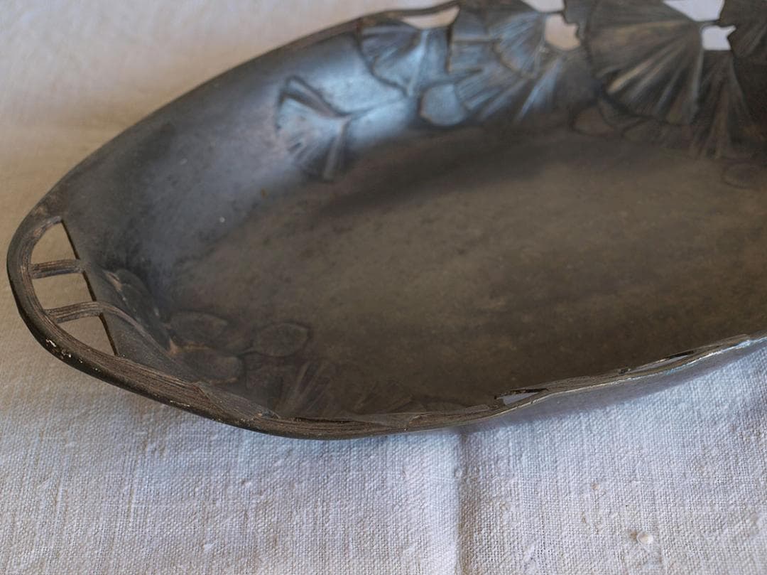 アールヌーボー トレイ 銀杏の木 錫 ピューターArt Nouveau/K050