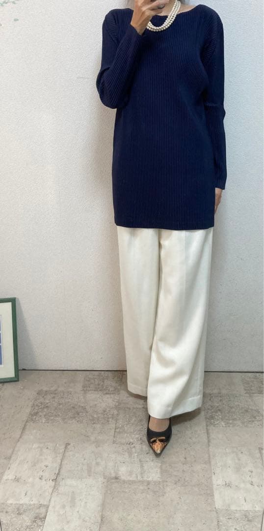 美品　プリーツプリーズ　プリーツチュニックワンピ 3 ネイビー　ウォッシャブル