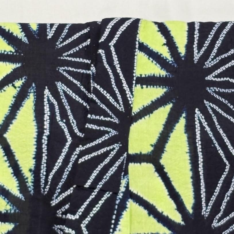 ゆりのはな　絞り浴衣　有松鳴海絞り　総絞り　トール　紺/黄緑色系　綿　J105