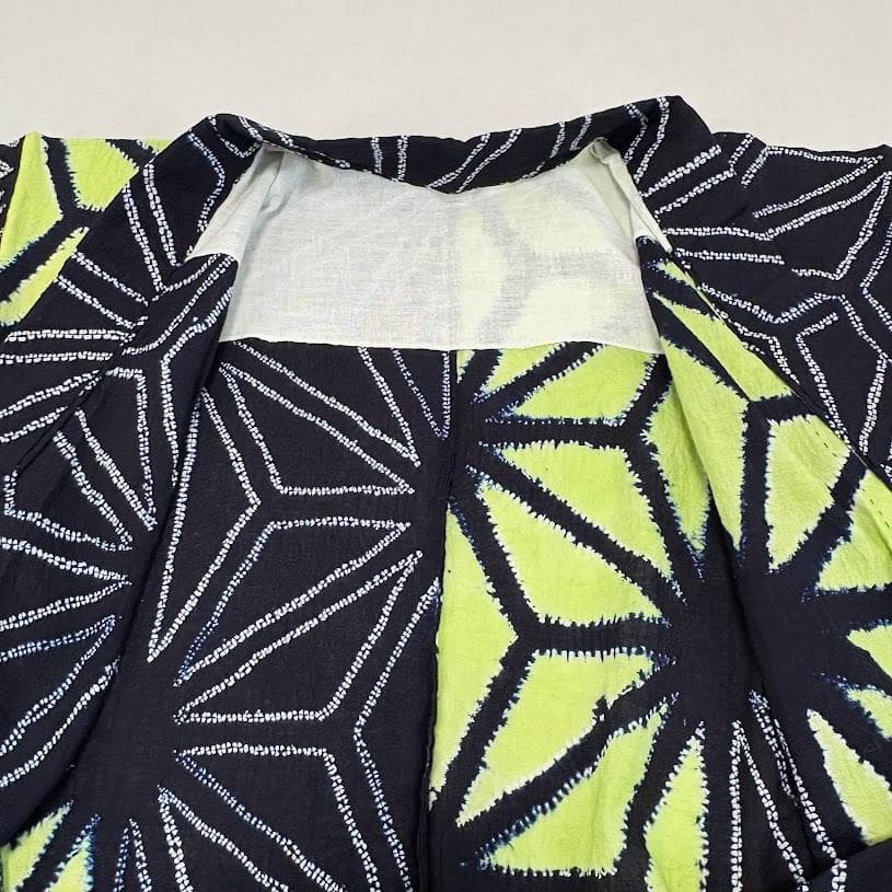 ゆりのはな　絞り浴衣　有松鳴海絞り　総絞り　トール　紺/黄緑色系　綿　J105