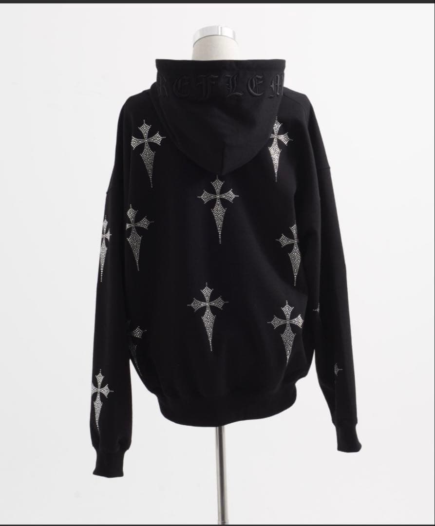 『REFLEM』クロス総柄ラインストーンZIPパーカー/ジップアップパーカー