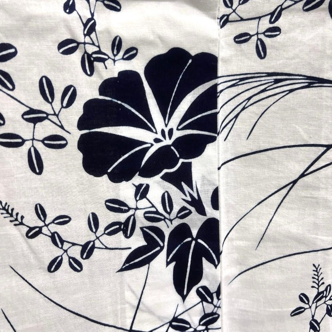 浴衣　朝顔　萩　稲穂　白地　ネイビー　着物　074a d