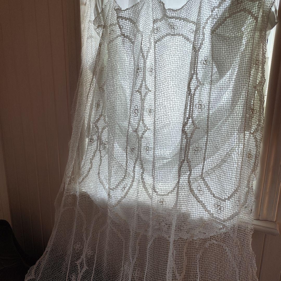 Vintageハンドワークコットンフィレレース　白色　フリークロス