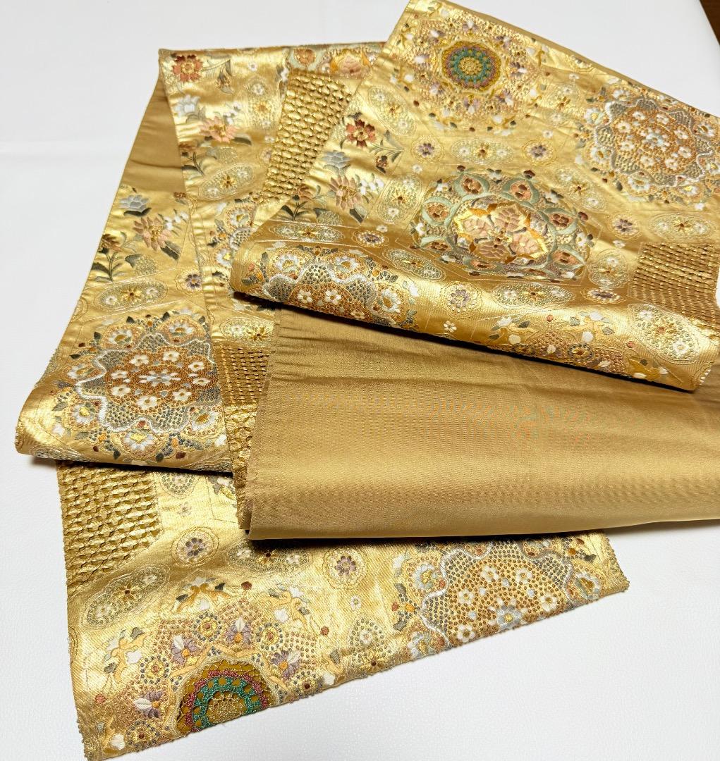高級 袋帯 正絹 六通柄 汕頭刺繍 相良刺繍 蘇州刺繍 ゴールド 約120万円