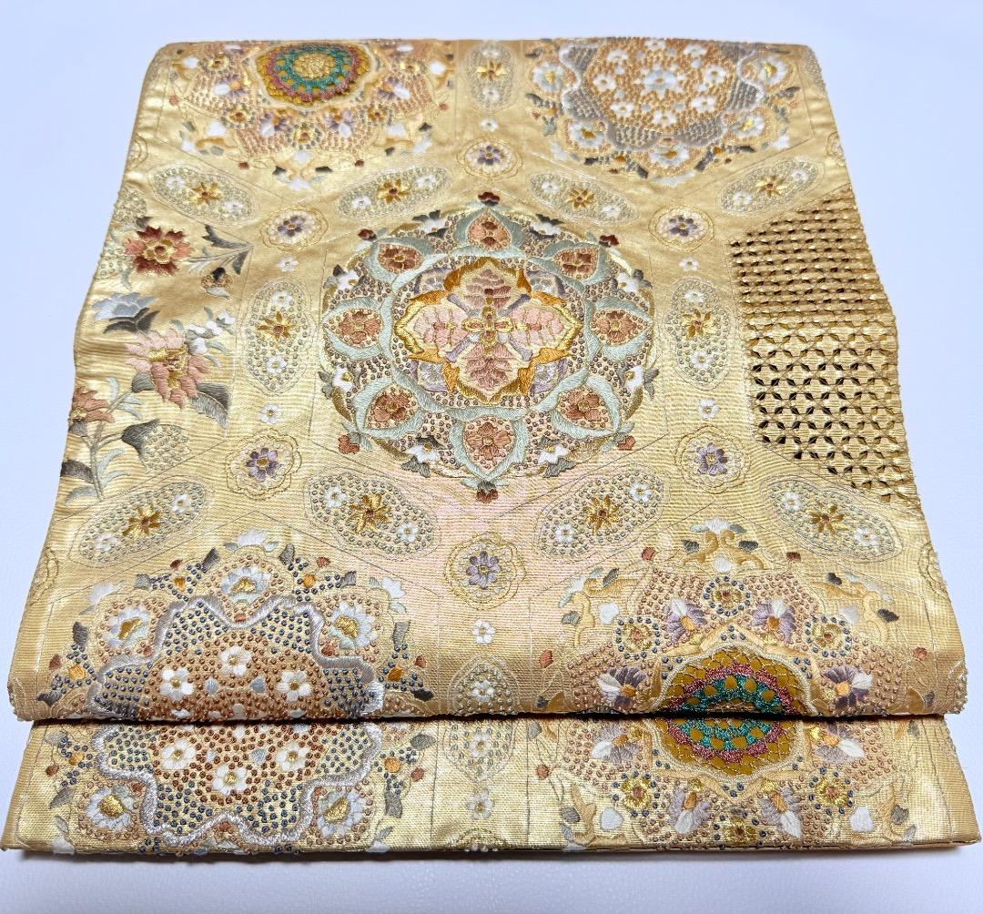 高級 袋帯 正絹 六通柄 汕頭刺繍 相良刺繍 蘇州刺繍 ゴールド 約120万円