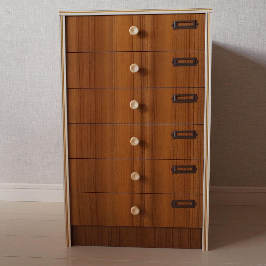 昭和レトロ　小引き出し　6段　スモールチェスト　アンティーク家具　文具収納　木目