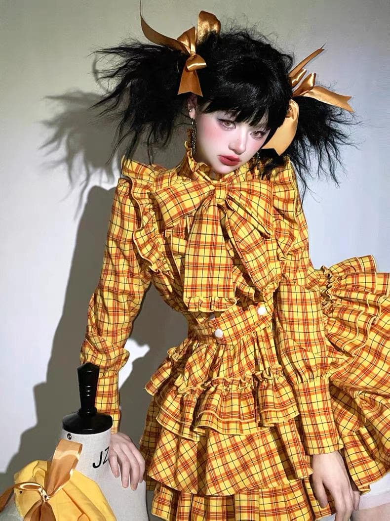 「即納」CATCOCOONクラシカルドール 長袖 セットアップ イエローチェック