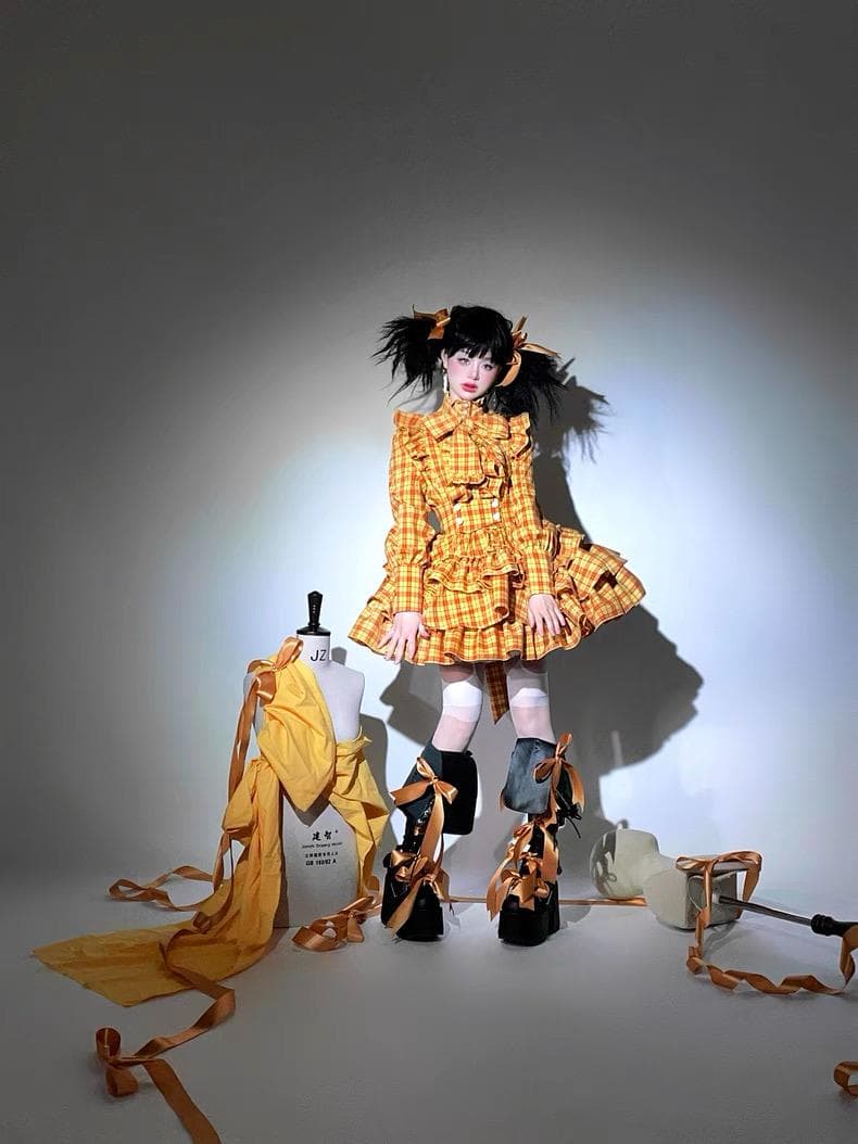 「即納」CATCOCOONクラシカルドール 長袖 セットアップ イエローチェック