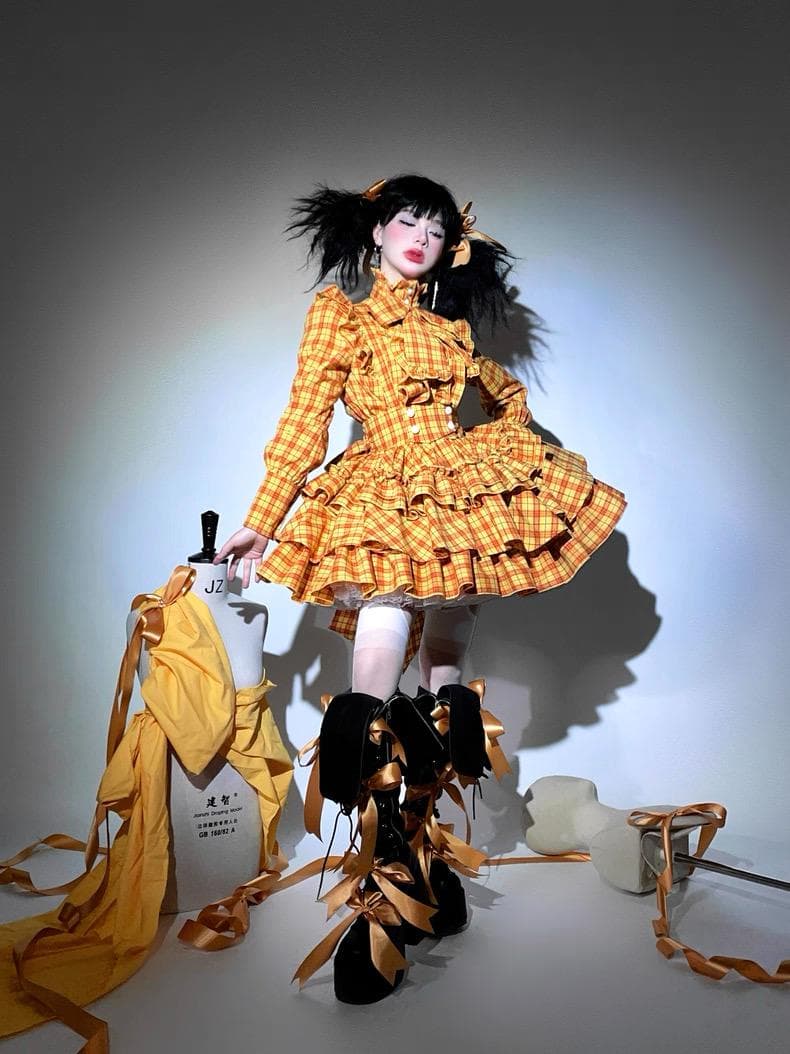 「即納」CATCOCOONクラシカルドール 長袖 セットアップ イエローチェック