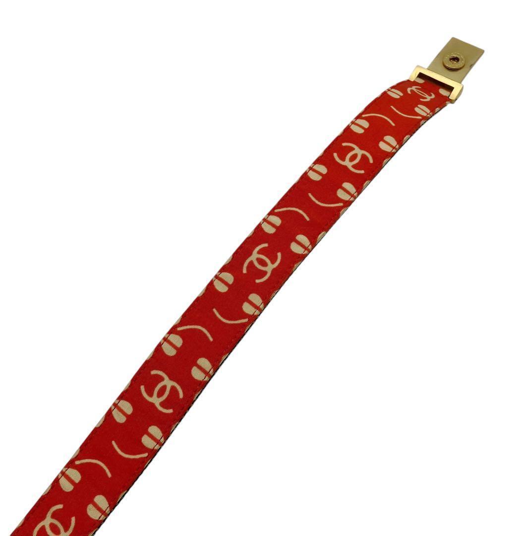 良品✨ シャネル ココマーク ロゴ ベルト キャンバス レッド