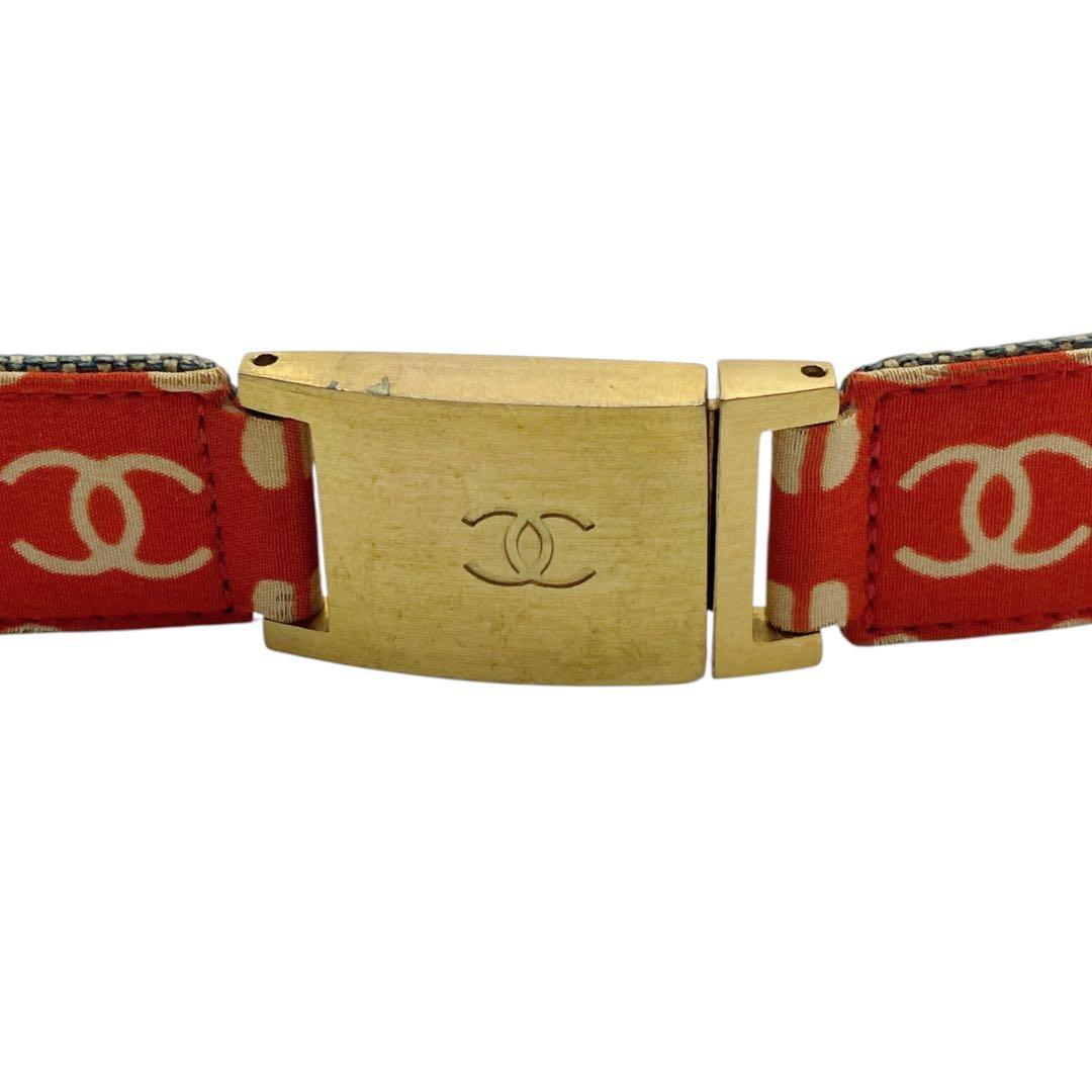 良品✨ シャネル ココマーク ロゴ ベルト キャンバス レッド