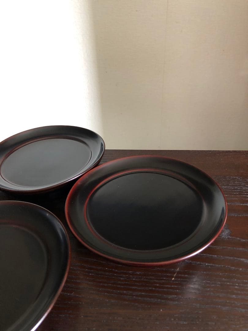 国産 浄法寺塗 木製 漆器 椿皿 楪子 銘々皿 溜塗 懐石 茶道具 5枚揃