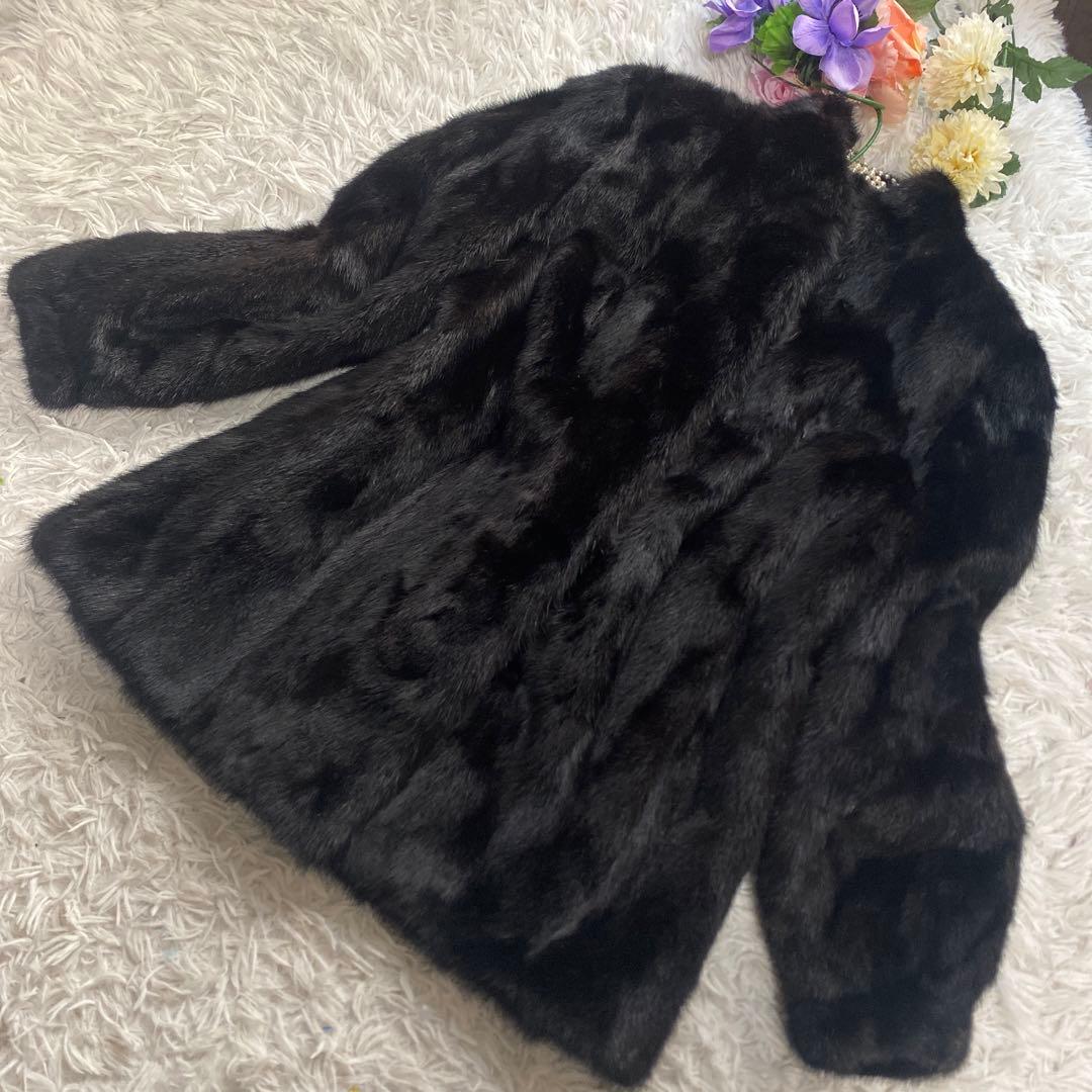 極美品希少13号SAGAMINKサガミンク銀タグ毛皮ロングコート花刺繍　黒近茶