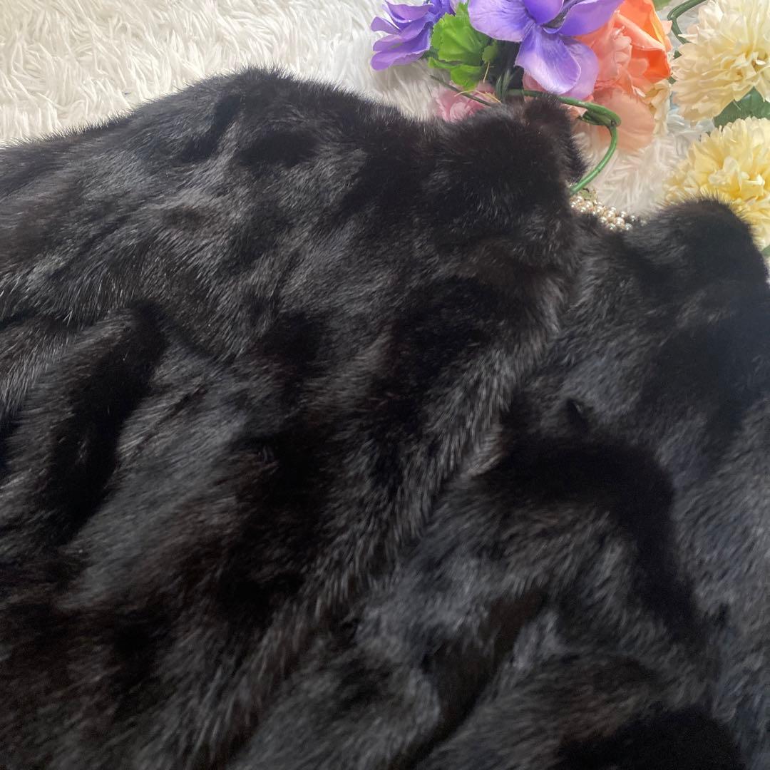 極美品希少13号SAGAMINKサガミンク銀タグ毛皮ロングコート花刺繍　黒近茶