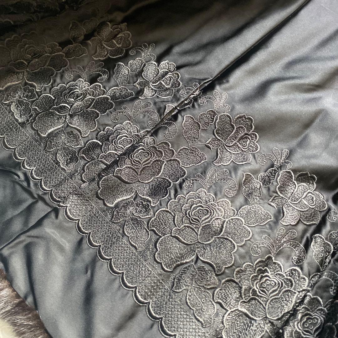 極美品希少13号SAGAMINKサガミンク銀タグ毛皮ロングコート花刺繍　黒近茶