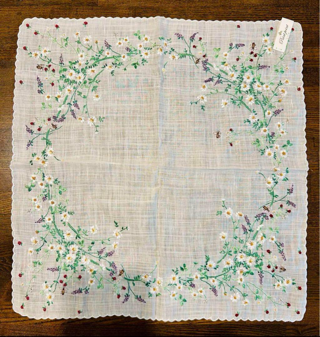 手刺繍ハンカチ　「マイガーデン」ポアンポアン
