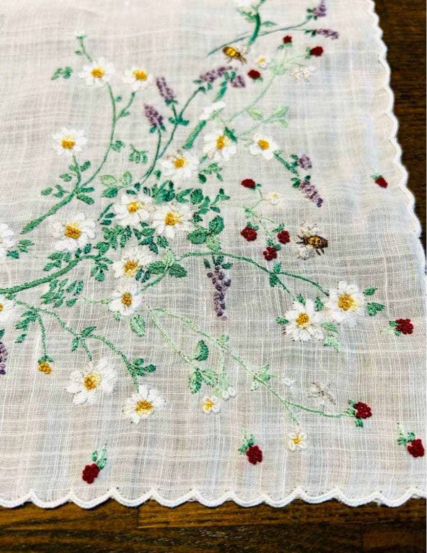 手刺繍ハンカチ　「マイガーデン」ポアンポアン