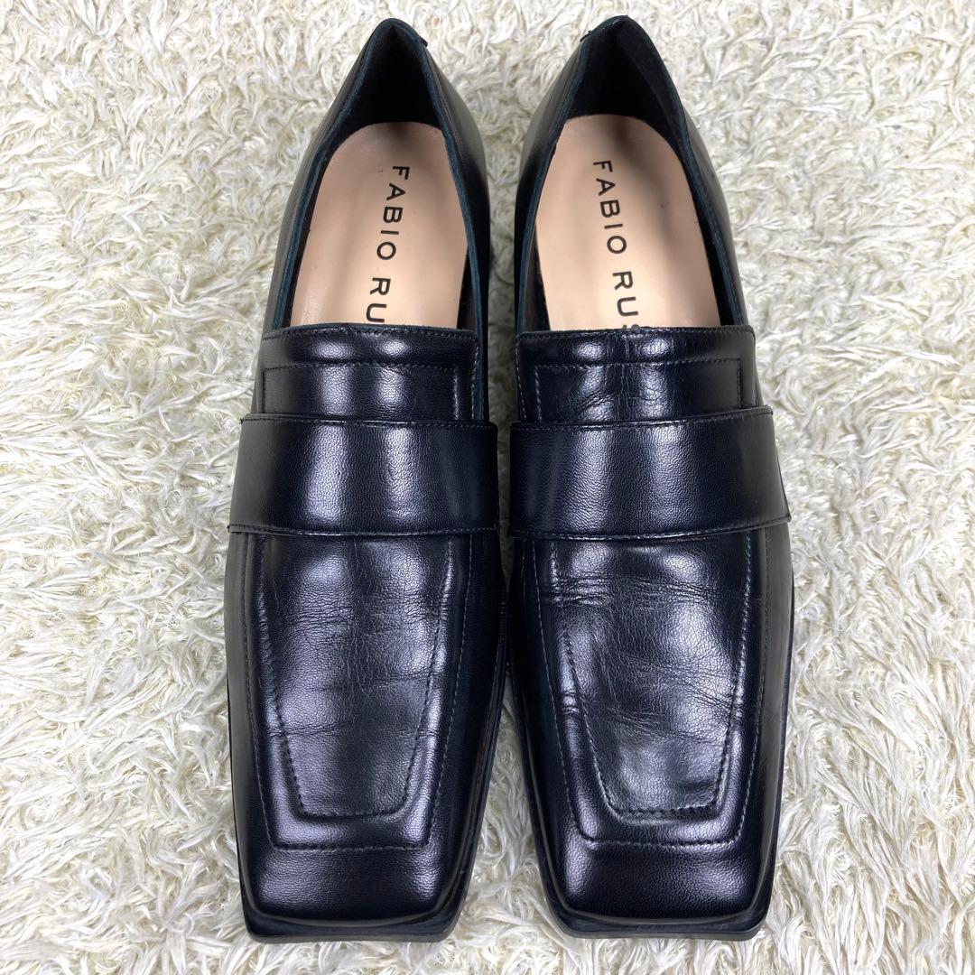 『未使用級』ファビオルスコーニ ローファー スクエアトゥ ブラック レザー 37