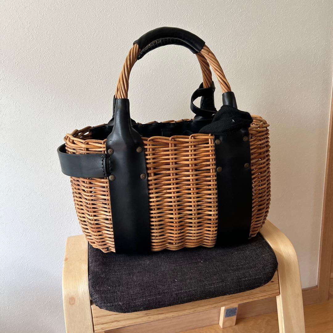 エバゴス　ラタンとレザーのカゴバッグ