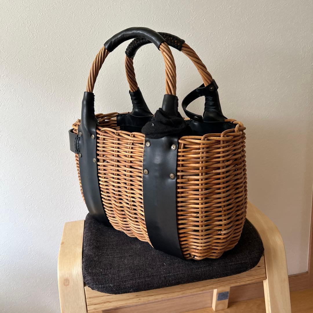 エバゴス　ラタンとレザーのカゴバッグ