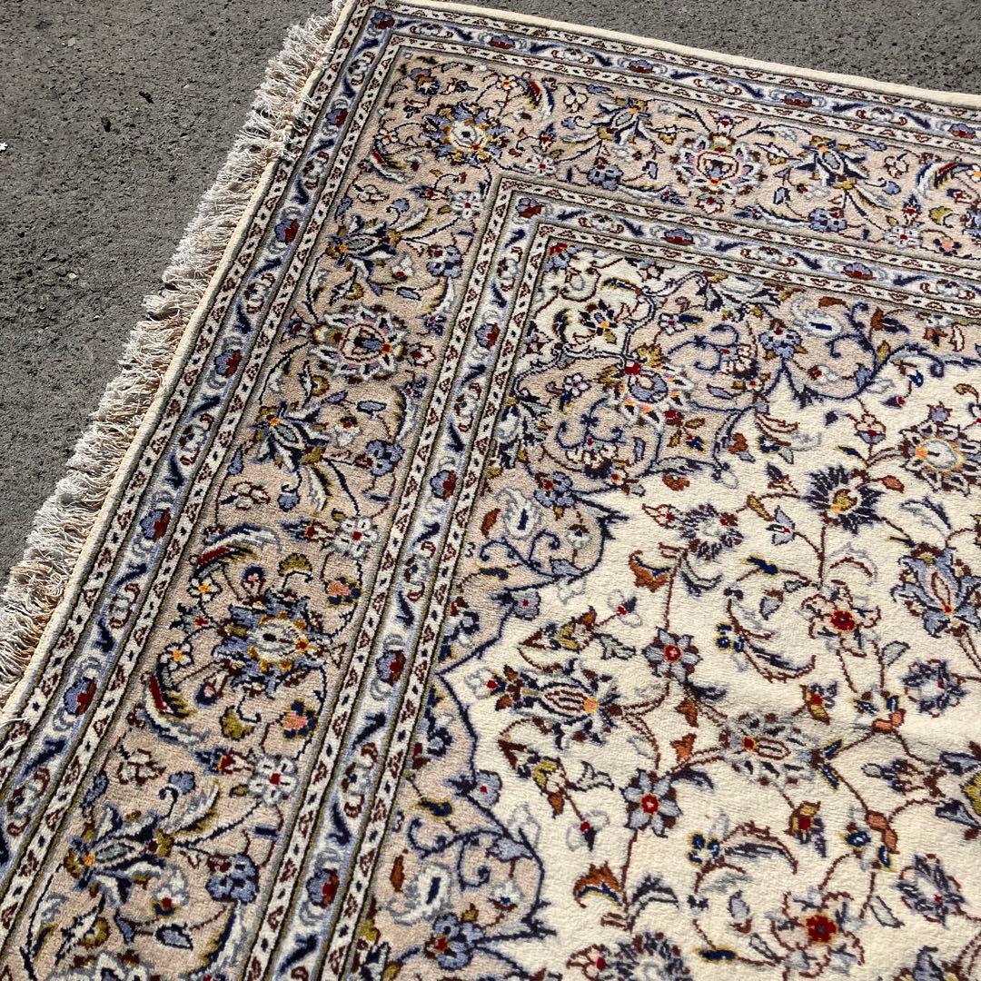 北欧レトロ kashanイラン製 花柄ウールカーペット ペルシャ絨毯 アラベスク