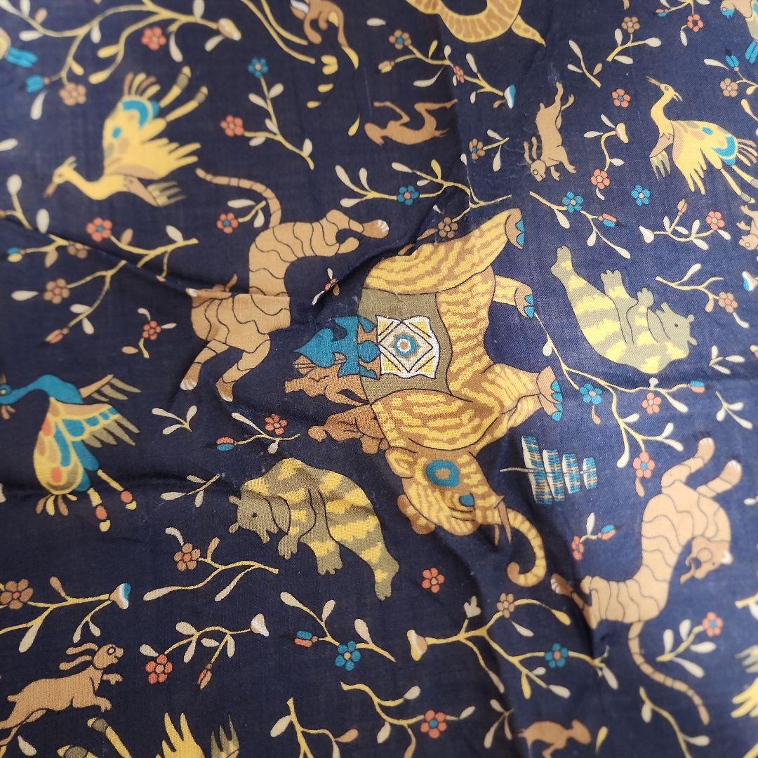 Drake's 動物柄 ネイビー スカーフ ウールシルク