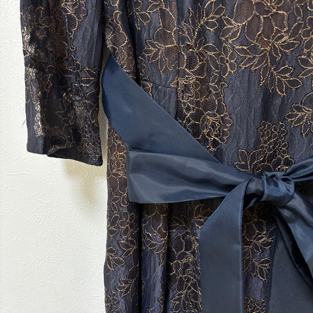 東京ソワール UN-FURL フォーマル ドレス ネイビー レース 花柄 刺繍