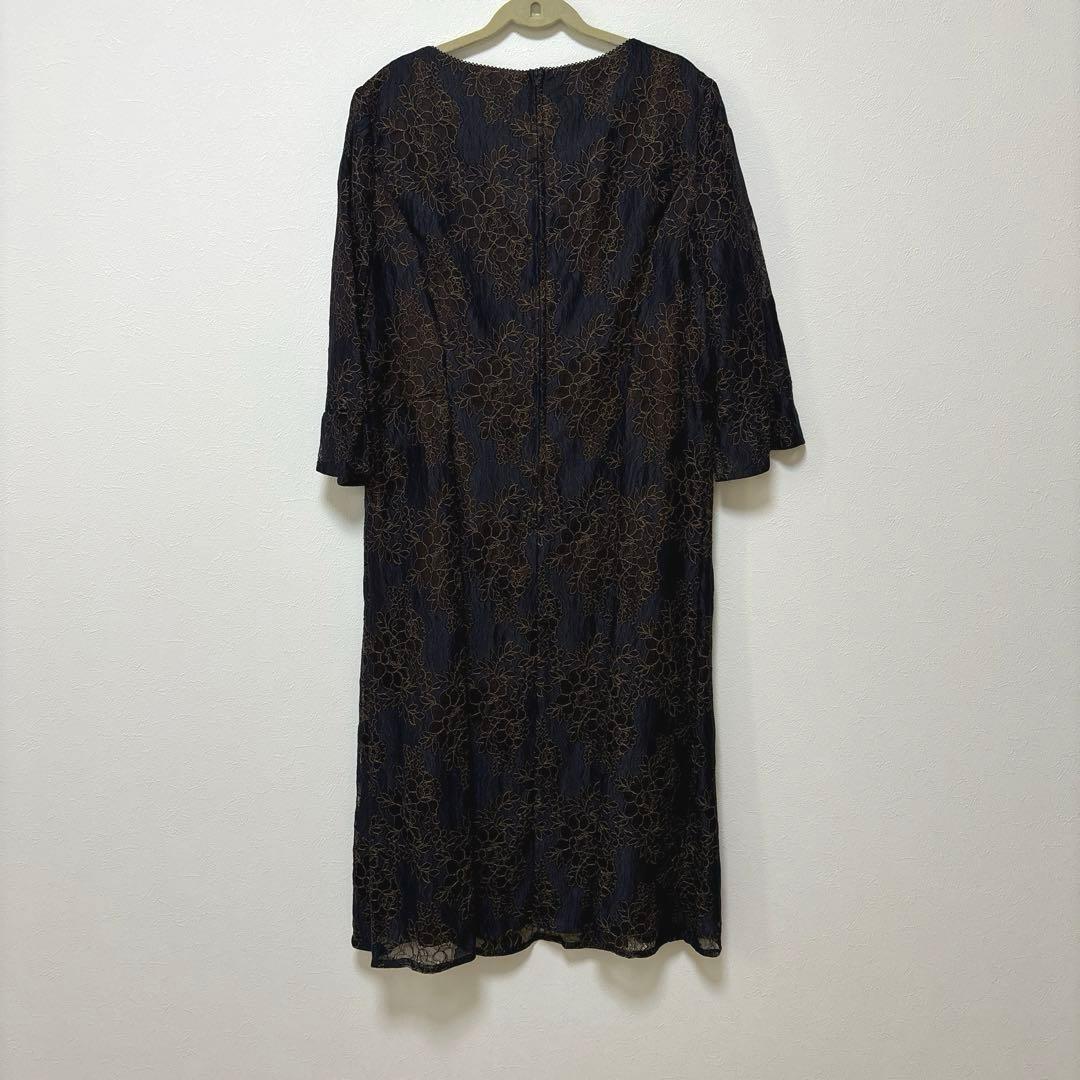 東京ソワール UN-FURL フォーマル ドレス ネイビー レース 花柄 刺繍