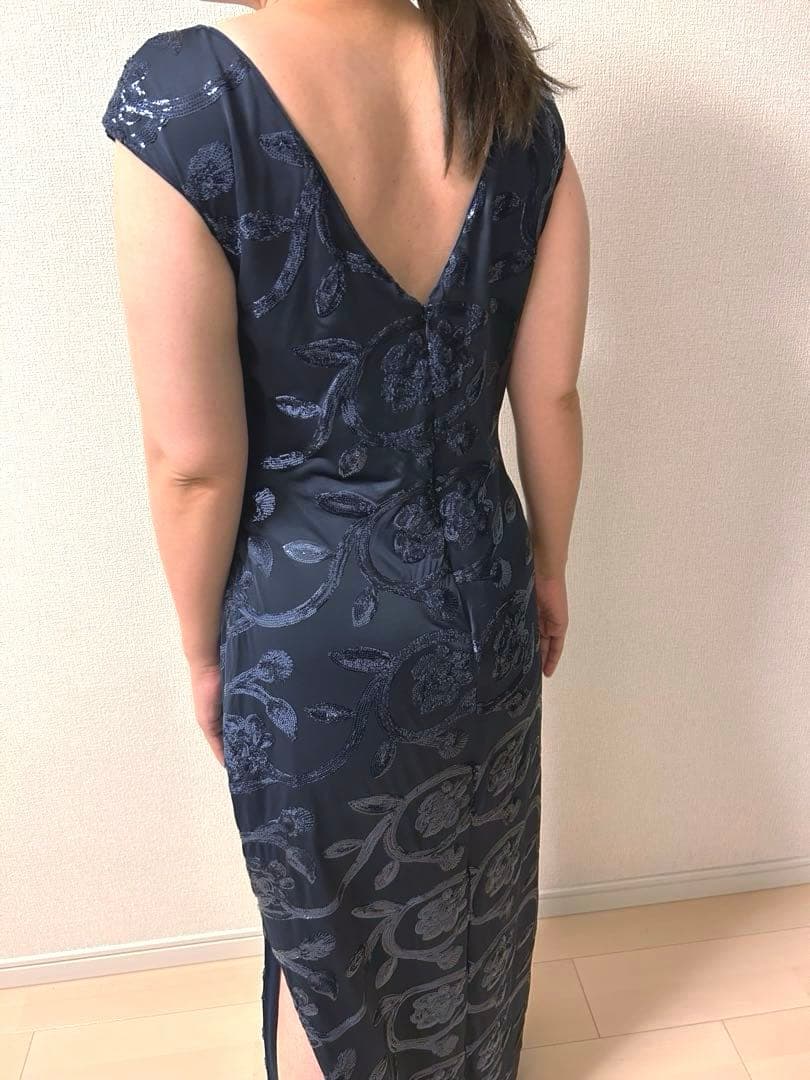 新品❗️ラルフローレン花柄型押しラッフルイブニングロングドレス/紺US12 XL