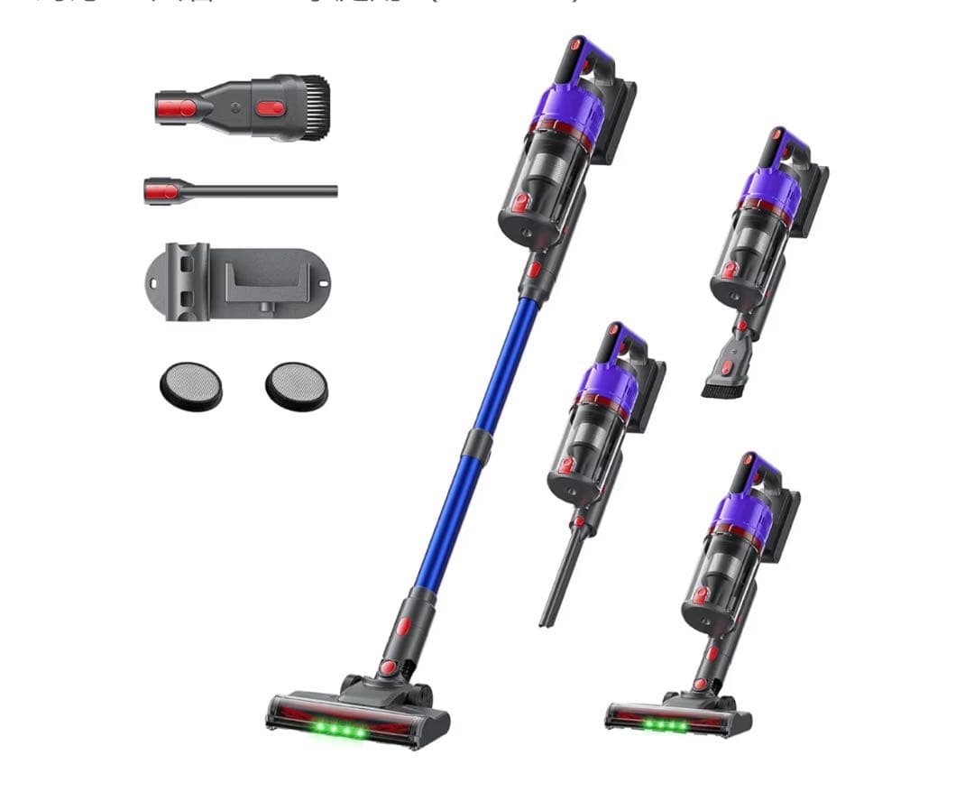 掃除機 コードレス 【強力吸引・自立式・55分連続稼働】軽量 視感グリーンLED