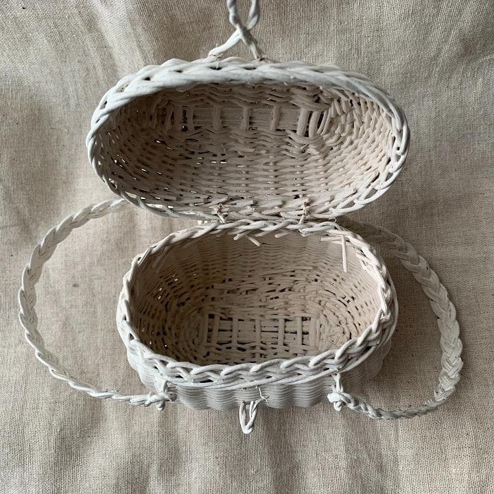 ドールパニエ　ミニ　バスケット　人形用　フランスアンティーク　ホワイトシャビー