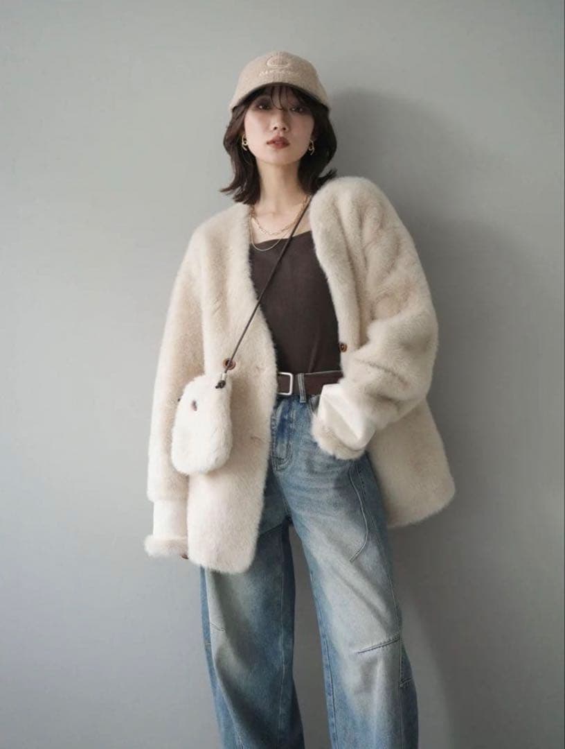 Lumier バッグ付エコファーノーカラーコート