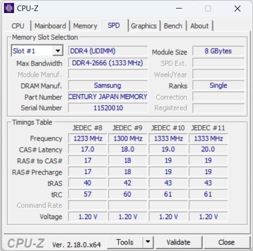 CENTURY DDR4-2666 16GB （8GB×2枚）動作確認済み