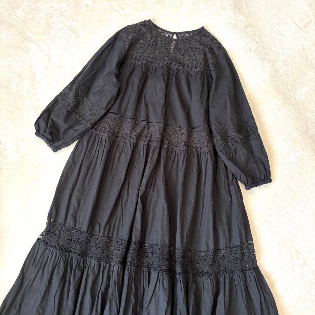 【Spick & Span】HYU レースギャザーワンピースBLACK FREE