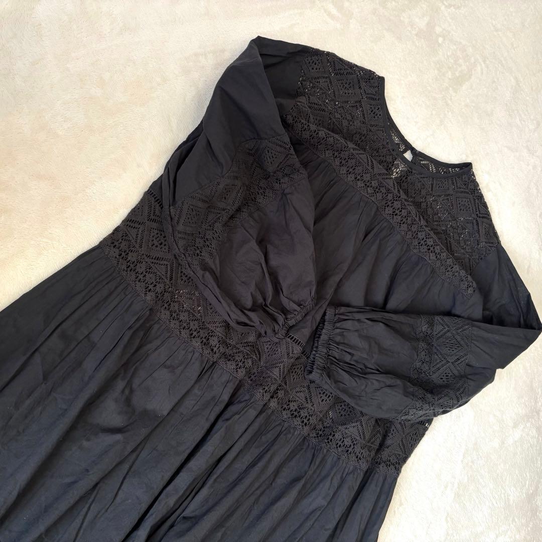 【Spick & Span】HYU レースギャザーワンピースBLACK FREE