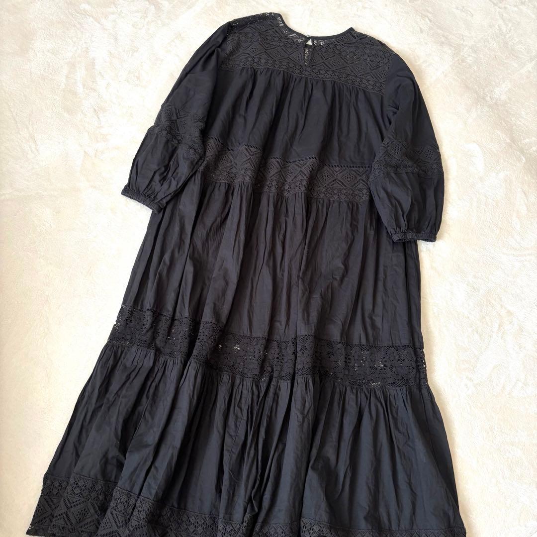 【Spick & Span】HYU レースギャザーワンピースBLACK FREE