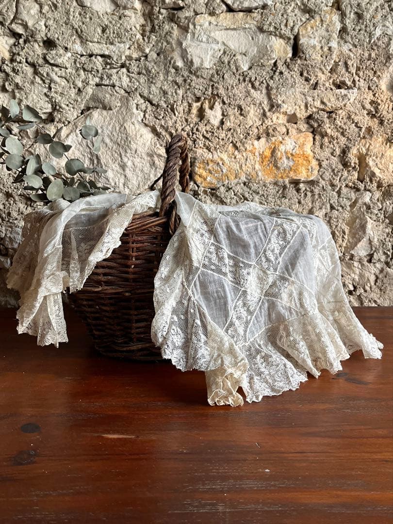 ◆フランスアンティーク｜お宝級1900年代エクリュレースのマルチクロス透け感シミ