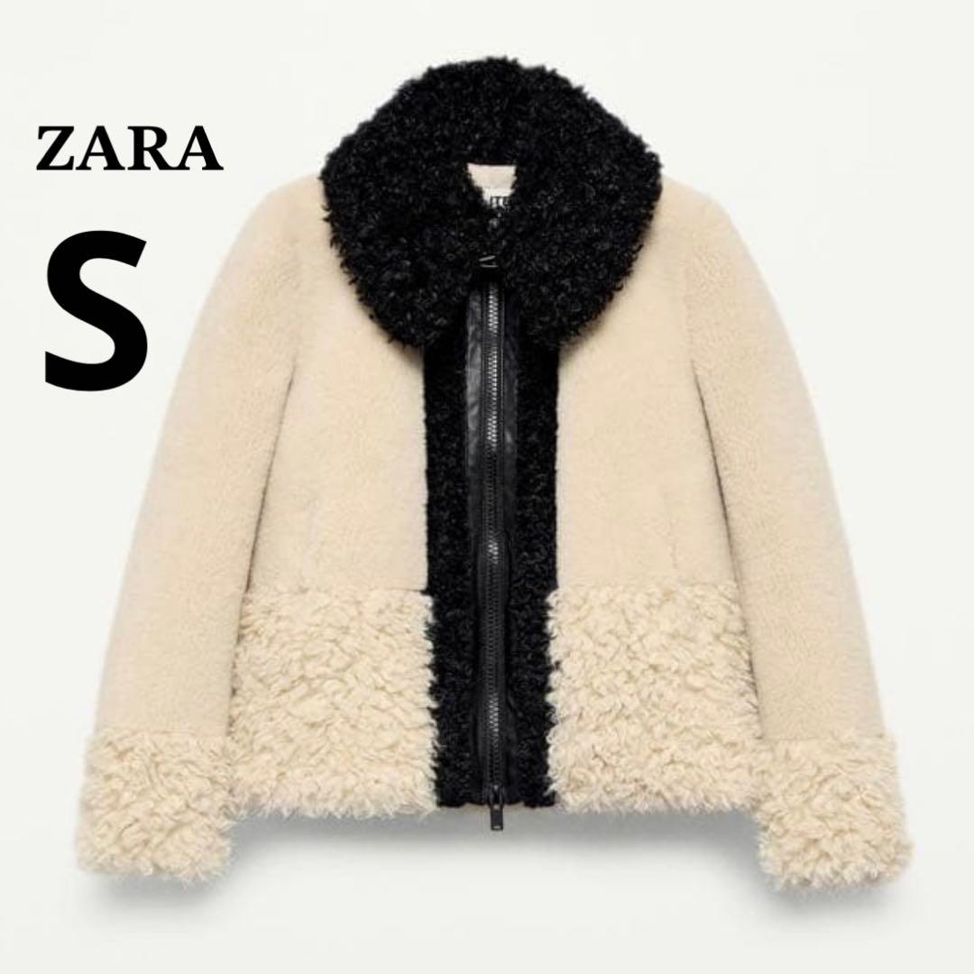 新品タグ付き ZARAパッチワークフェイクファージャケット Sサイズ