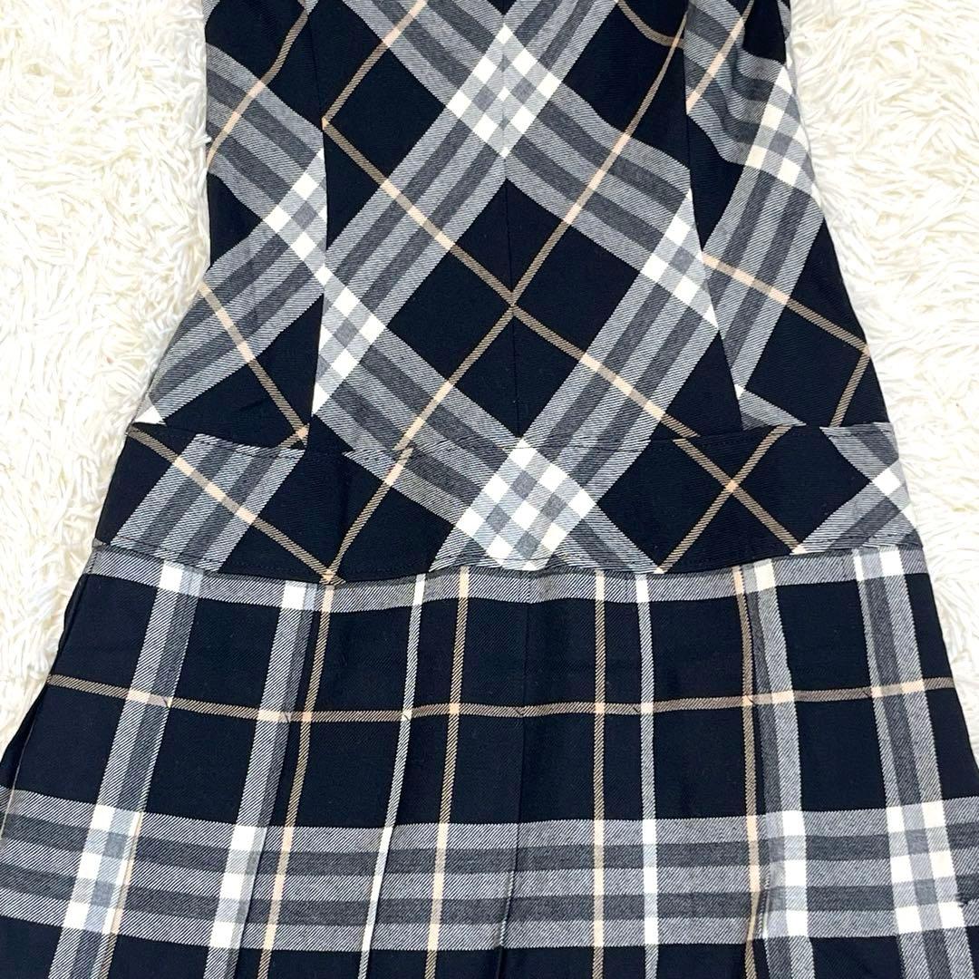 バーバリーブルーレーベル　プリーツワンピース 36 ノバチェック　パフスリーブ