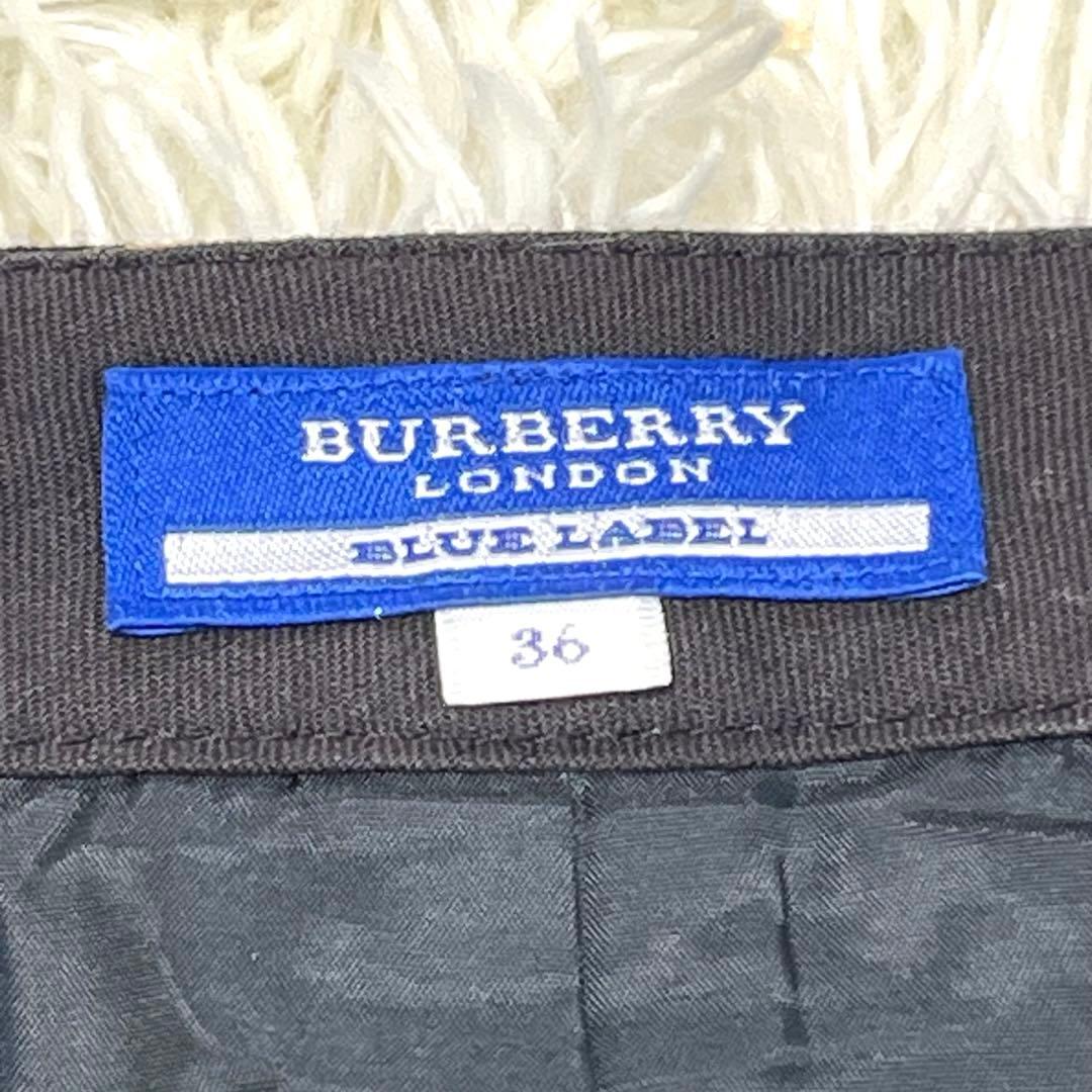 バーバリーブルーレーベル　プリーツワンピース 36 ノバチェック　パフスリーブ