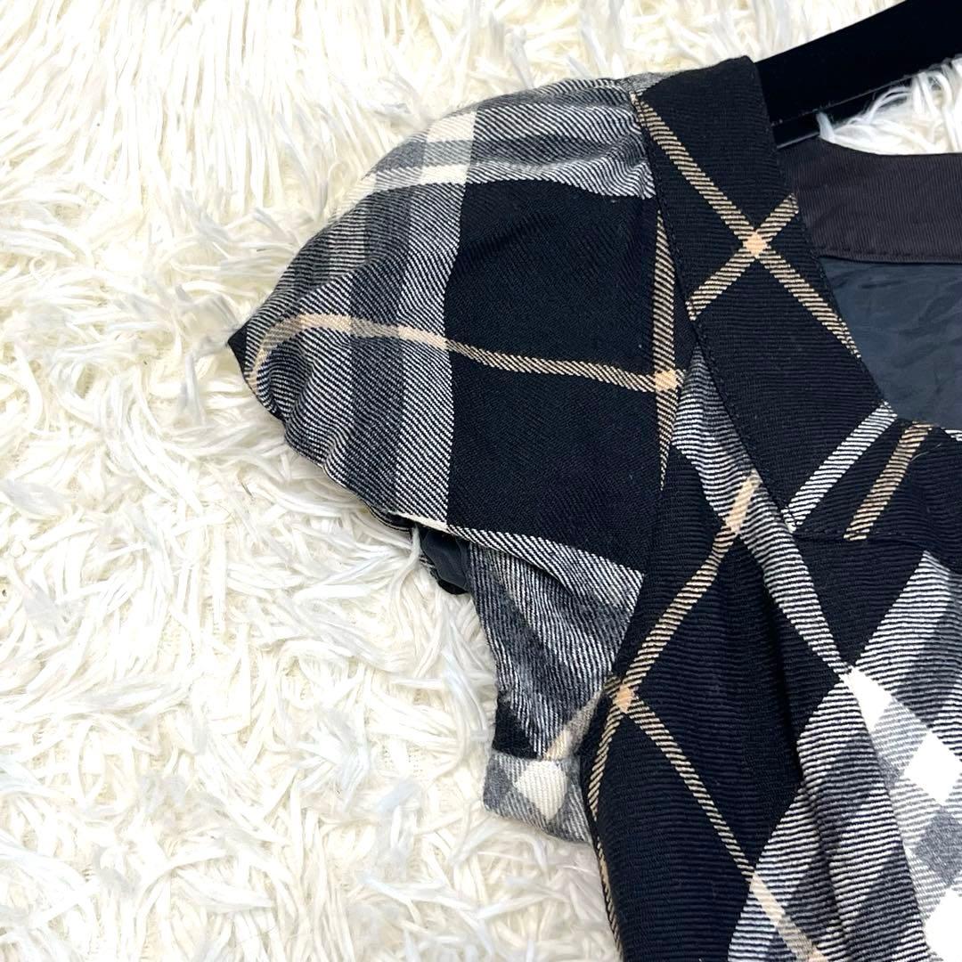 バーバリーブルーレーベル　プリーツワンピース 36 ノバチェック　パフスリーブ